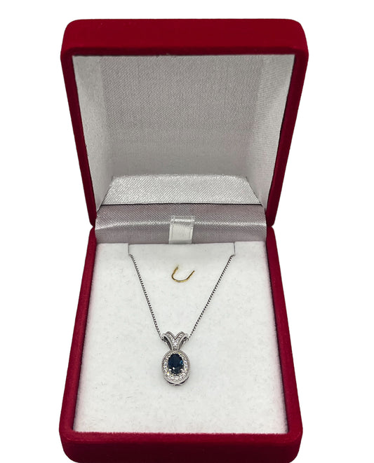 Sapphire and Diamond Pendant in 18ct White Gold with Chain