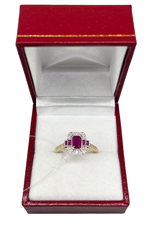 Ruby and Diamond Geometric Dress Ring in 18ct Gold