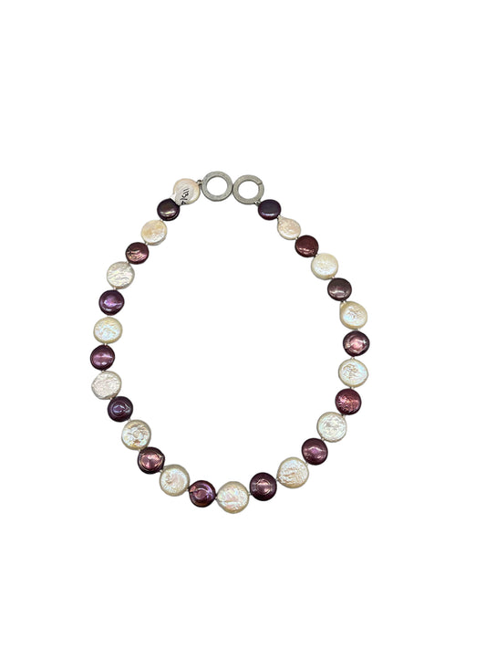 Fresh Water White and Purple Pearl Necklace with Metal Clasp