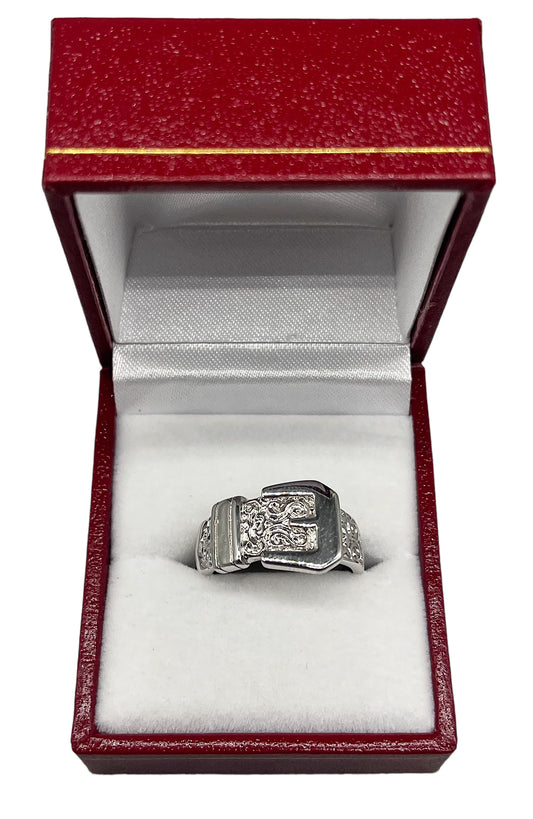 Silver Patterned Buckle Ring