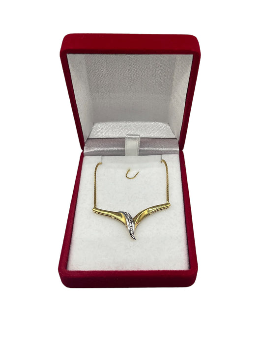 Diamond Wishbone Bi-Colour Pendant Necklace in 18ct Gold and White Gold