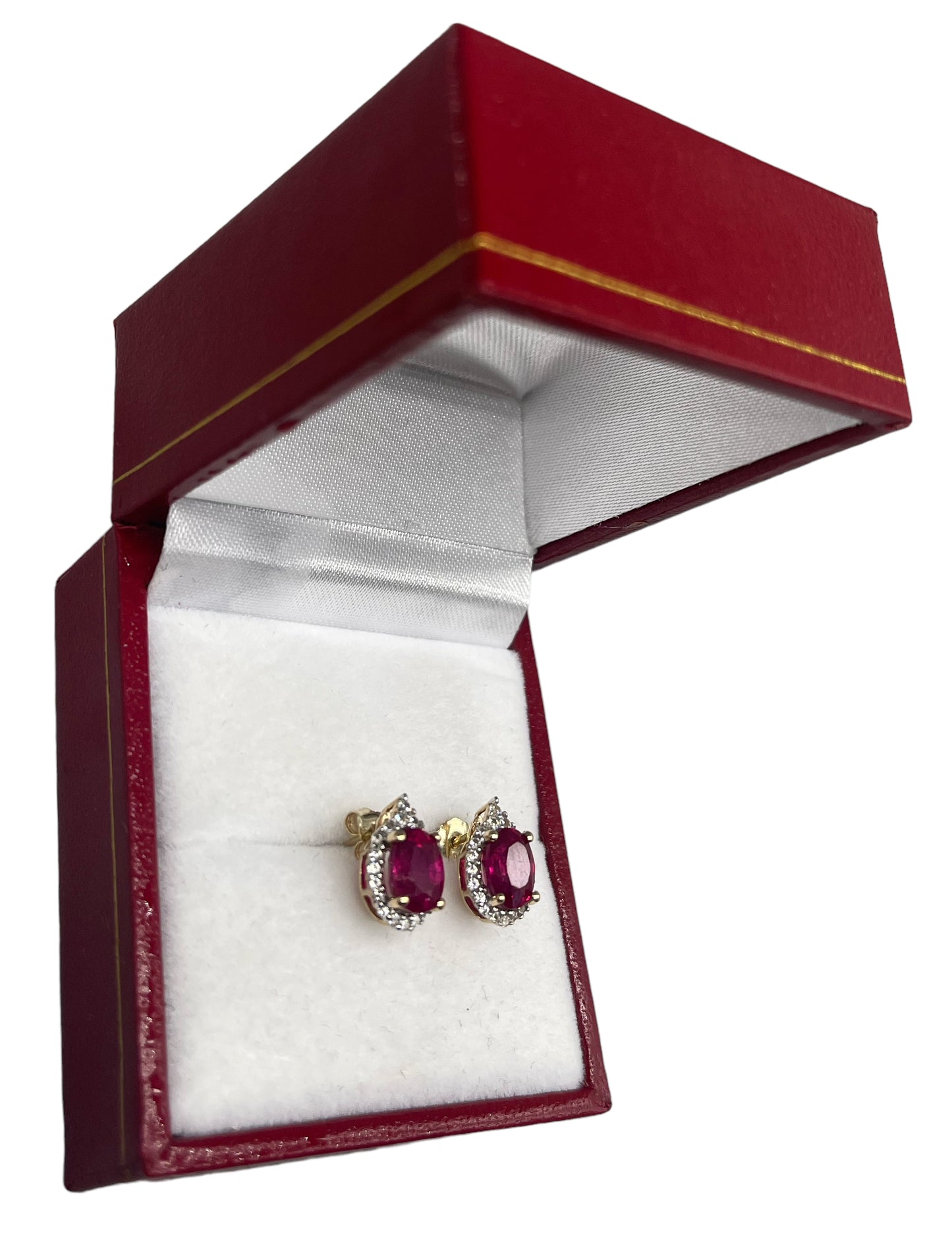 2.54ct Malagasy Ruby Earrings with CZ halo in 9ct Gold (Cert: Gemporia 17950978)