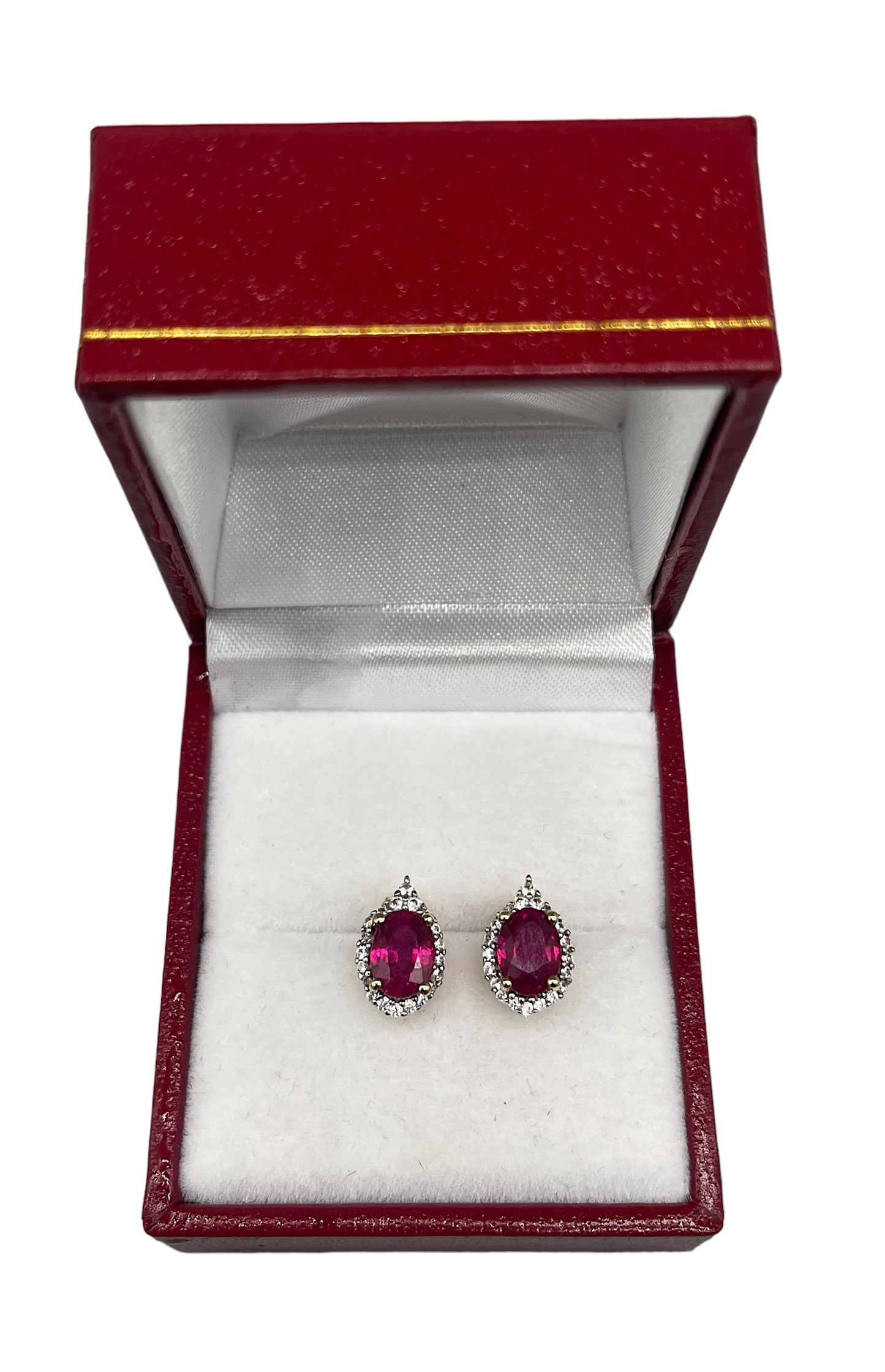 2.54ct Malagasy Ruby Earrings with CZ halo in 9ct Gold (Cert: Gemporia 17950978)